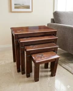 4-Piece Light Walnut Nest of Stools with Printed Tops (Was: Ksh 27,000 | Now: Ksh 25,000)