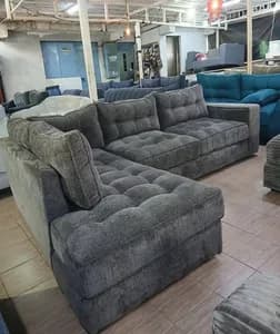 6-Seater L-Shape Sofa - Dark Grey Fabric with Mix & Match Pillows