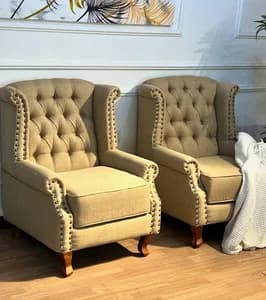 Wing Chairs in Jungle Green Fabric