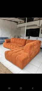 6-Seater L-Shape Sofa - Orange Fabric