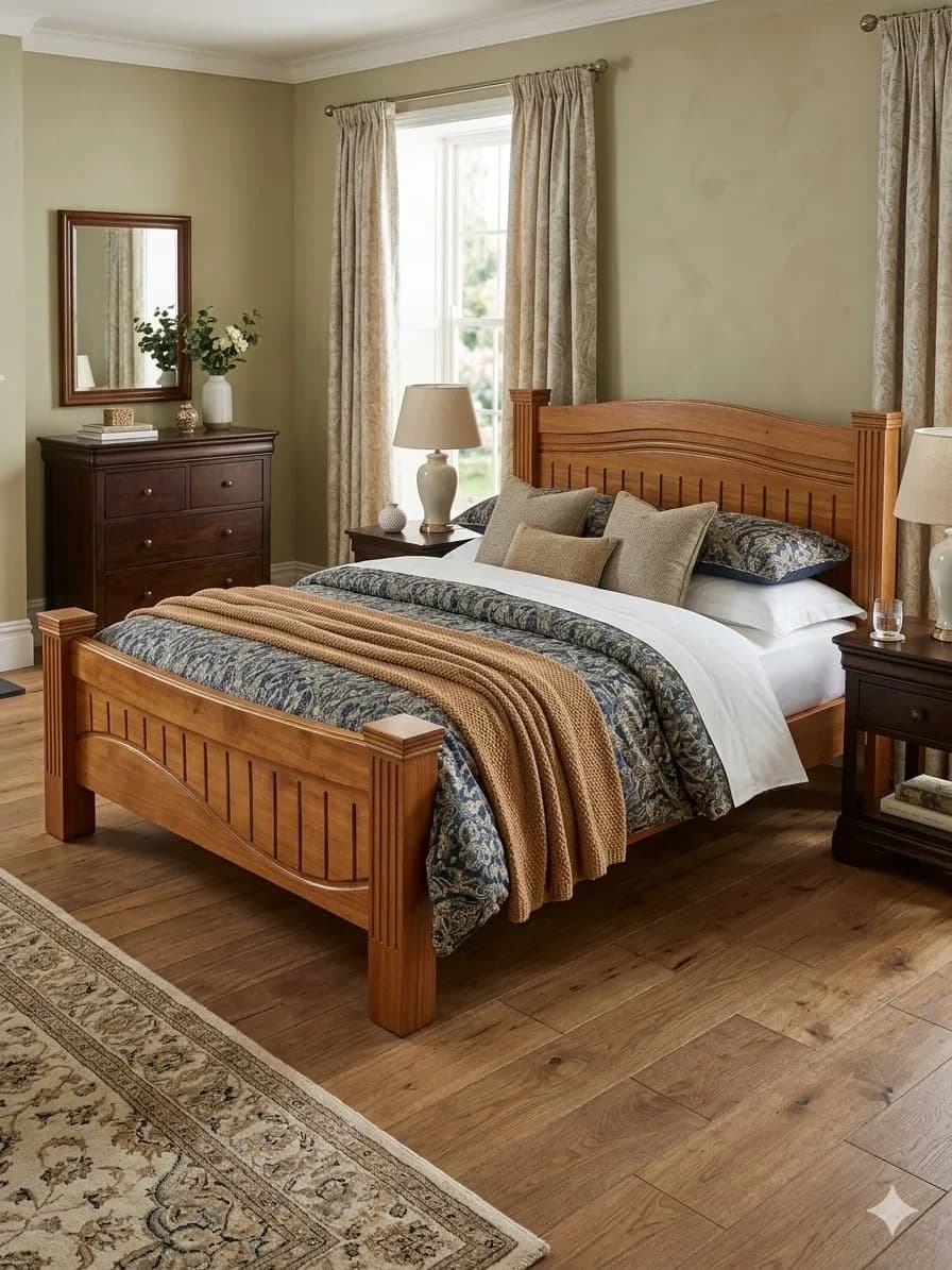 Mahogany Bed with 2 Bedside Tables - 5*6