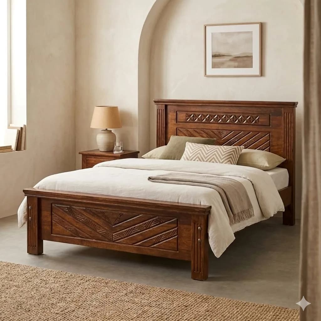 Mahogany Bed with bedside Tables - 6*6