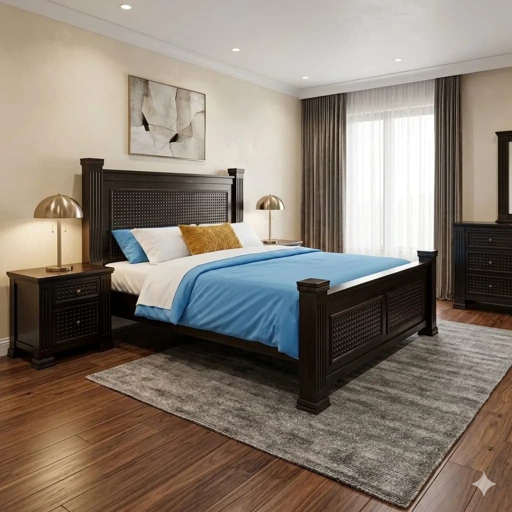 Dark Chocolate Mahogany Bed with 2 Bedside Tables - 6*6