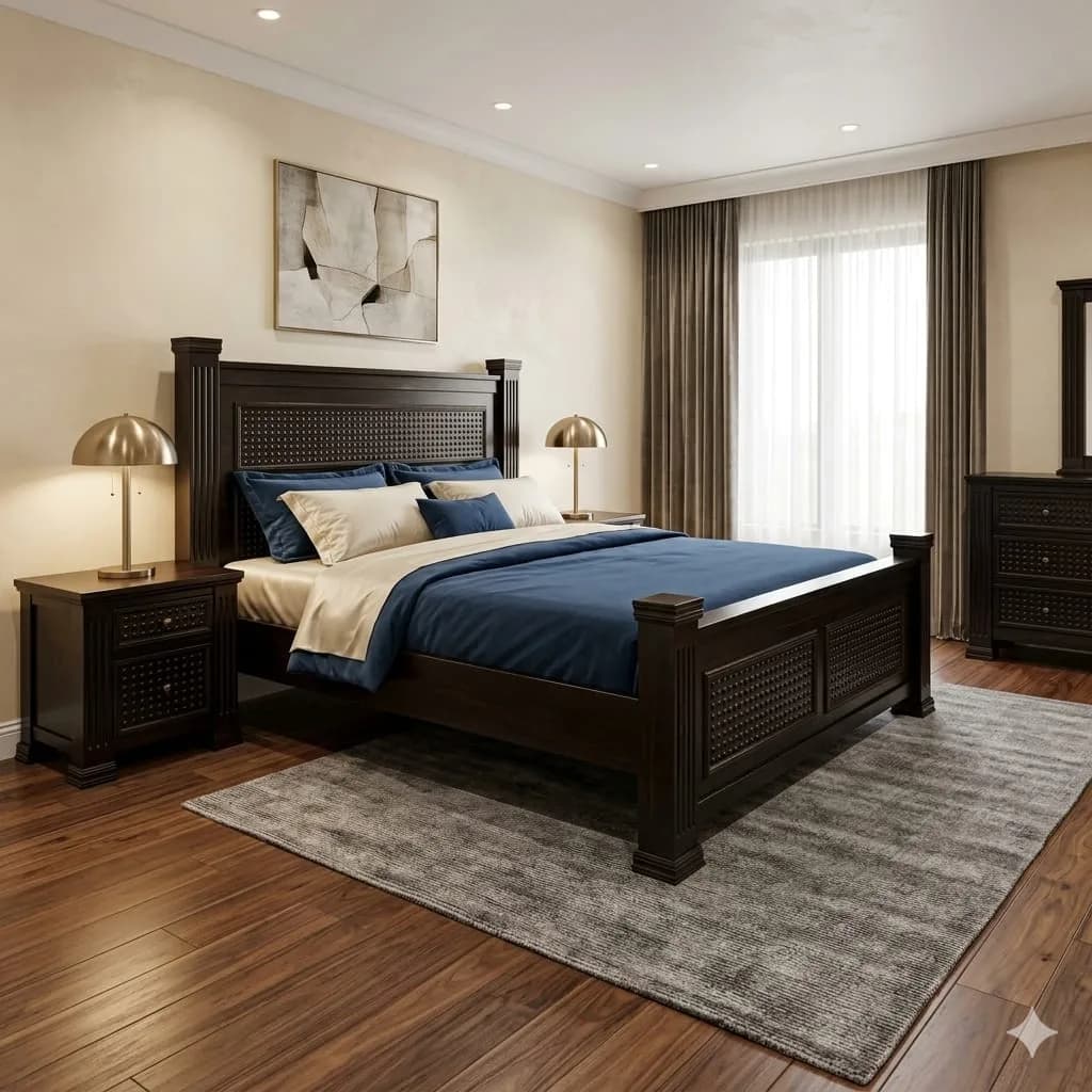 Dark Chocolate Mahogany Bed with 2 Bedside Tables - 6*6