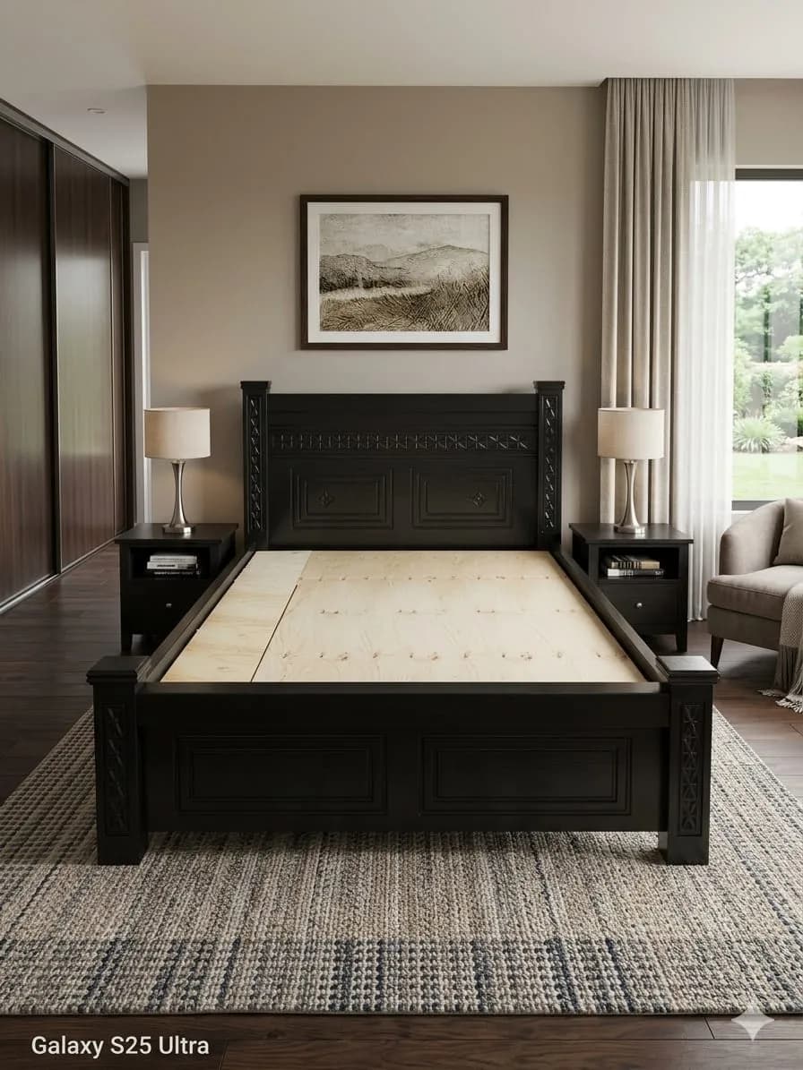 Dark Chocolate Bed with 2 Bedside Tables - 5*6