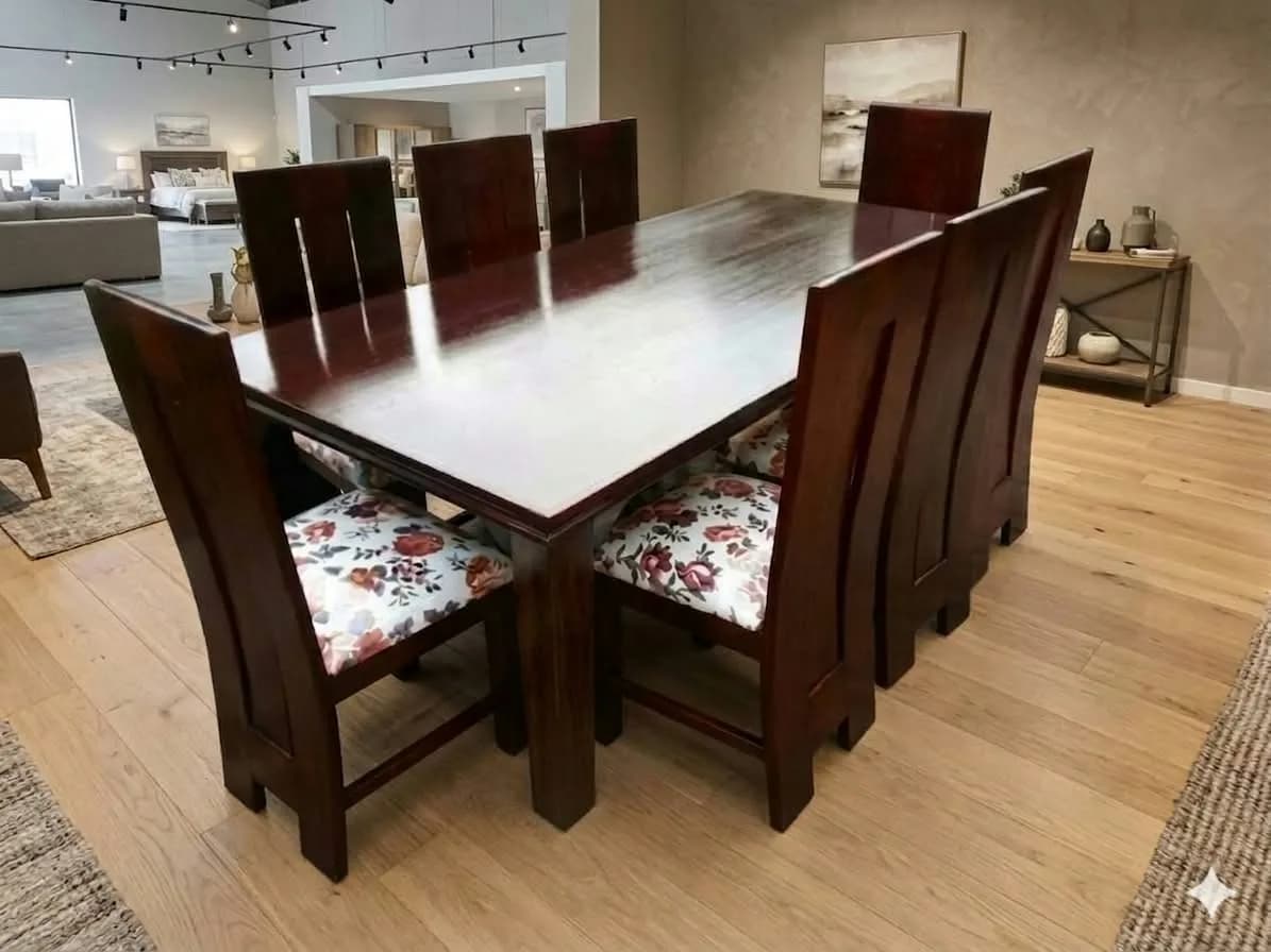 8-Seater Dark Mahogany Affordable Rectangular Dining Table