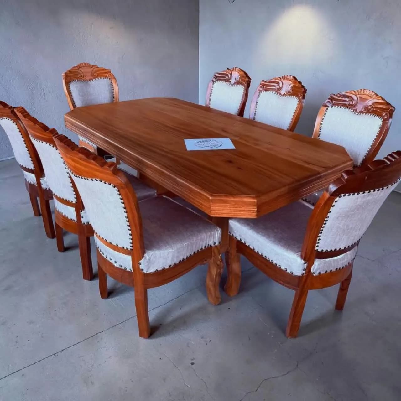 8-Seater Modern Antique Mahogany Dining Table with Ornate Carved Detailing