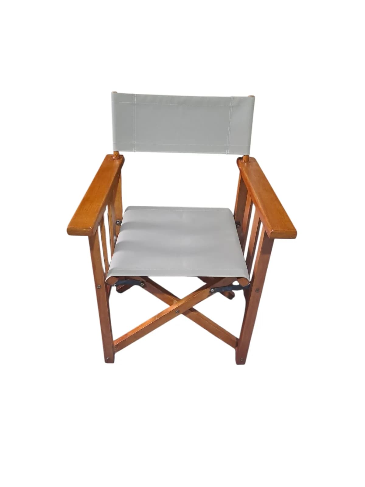 Mahogany Foldable Camp Chair with Beige Rain-Resistant Canvas