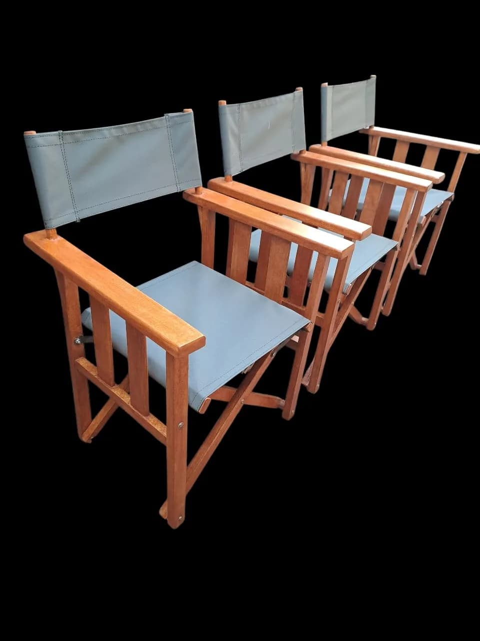 Mahogany Foldable Camp Chairs with Green Canvas