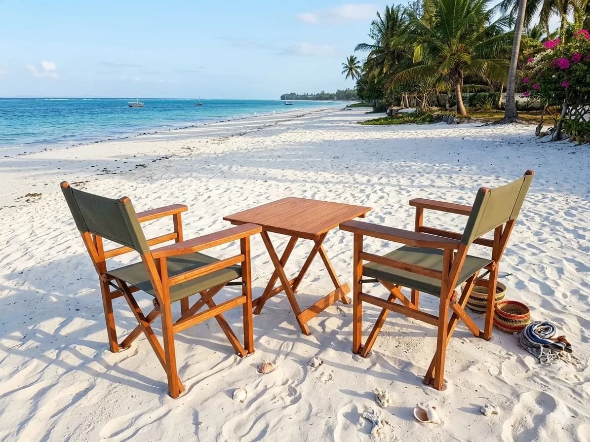 2-Piece Mahogany Foldable Camp Chairs with Foldable Centre Table – Green Canvas