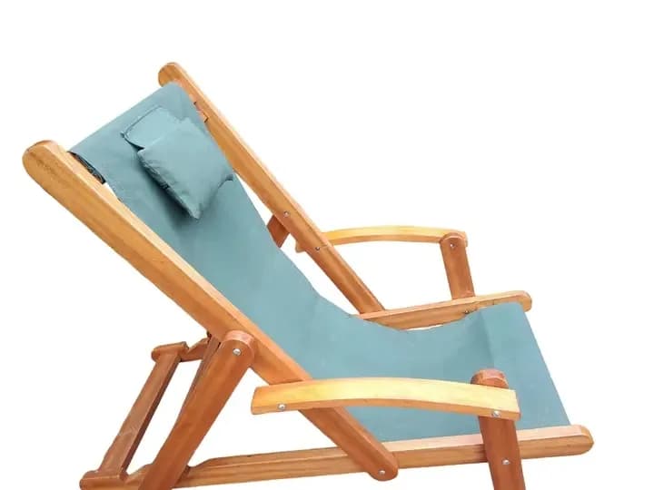 Mahogany Reclining Deck Chair with Green Canvas & Back Pillow