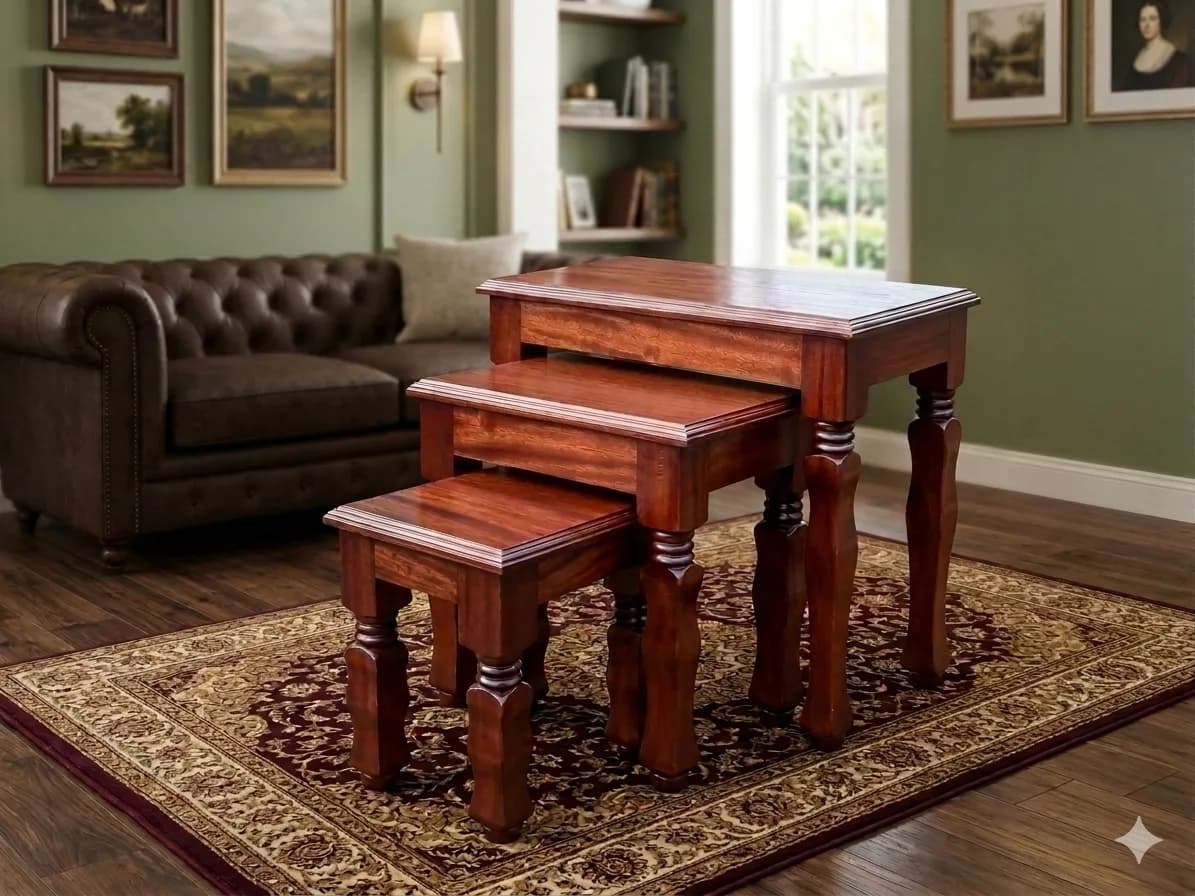4-Piece Dark Mahogany Nest of Stools with Quiz Legs (Was: Ksh 28,000 | Now: Ksh 24,000)