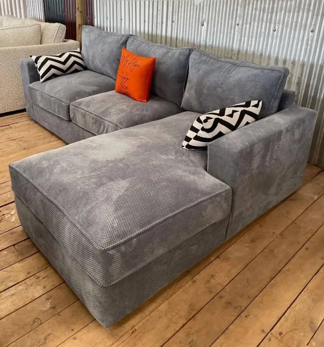 6-Seater L-Shape Sofa - Dark Grey Fabric with Mix & Match Pillows