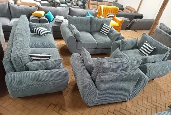 7-Seater Sofa Set - Grey Fabric with High Density Cushions & Mix & Match Pillows