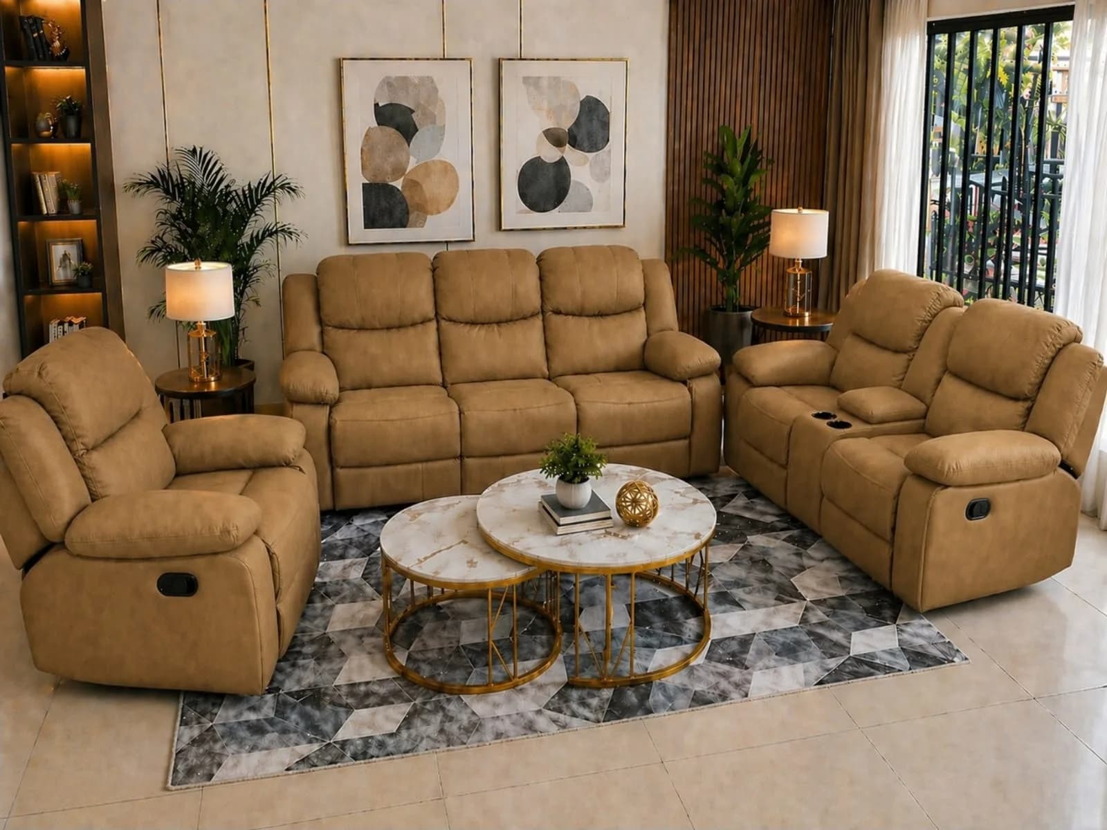 Gold 7-Seater Replica Recliner Sofa Set