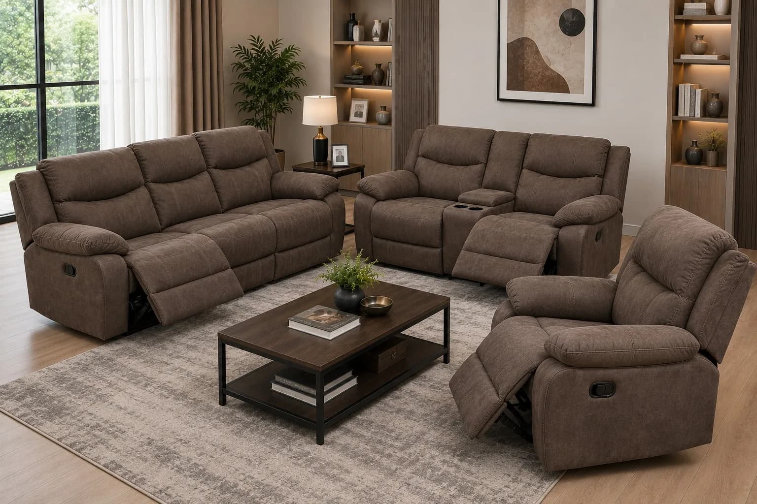 Cream White 7-Seater Recliner Sofa Set