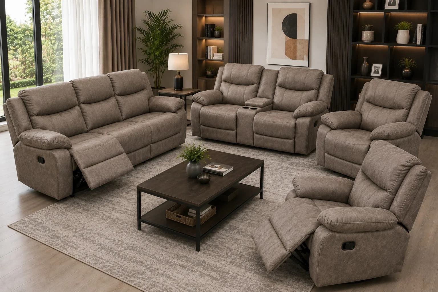 Cream White 7-Seater Recliner Sofa Set