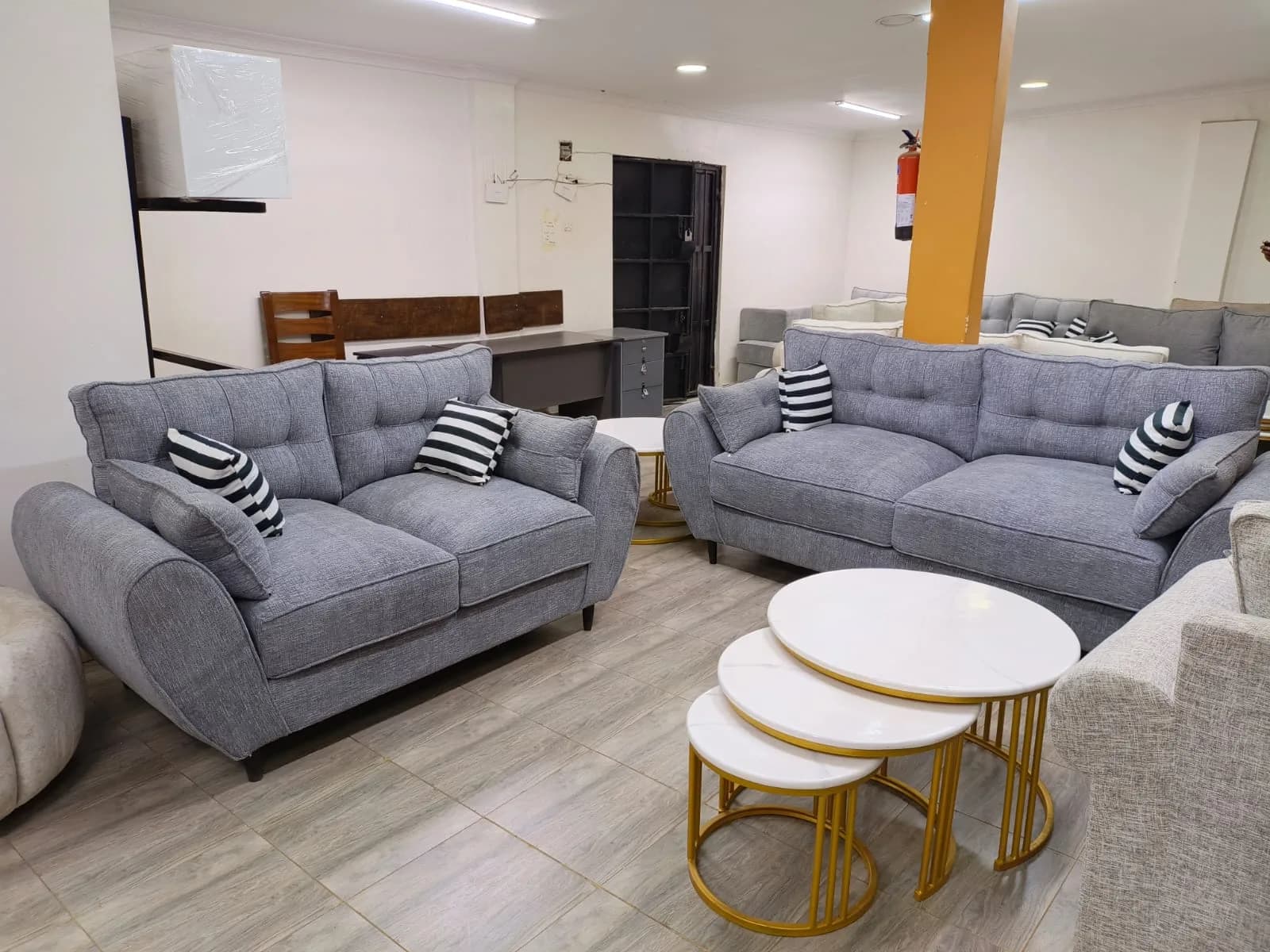 6-Seater Sofa Set - Grey Fabric with High Density Cushions & Mix & Match Pillows